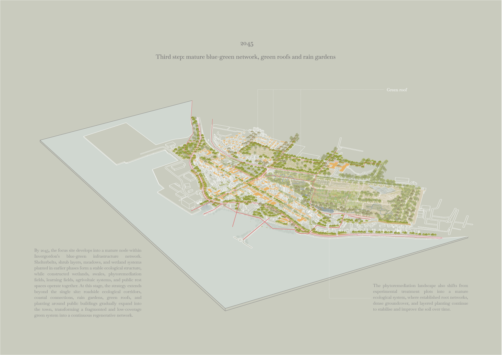2045 Third step: mature blue-green network, green roofs and rain gardens