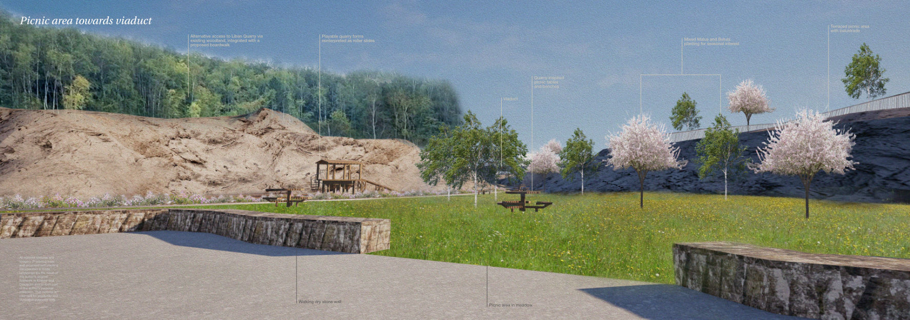 Perspective visualisation_walking wall to picnic area