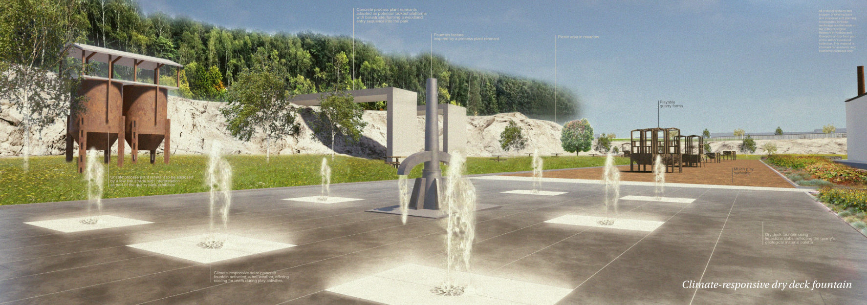 Perspective visualisation_climate-responsive dry deck fountain