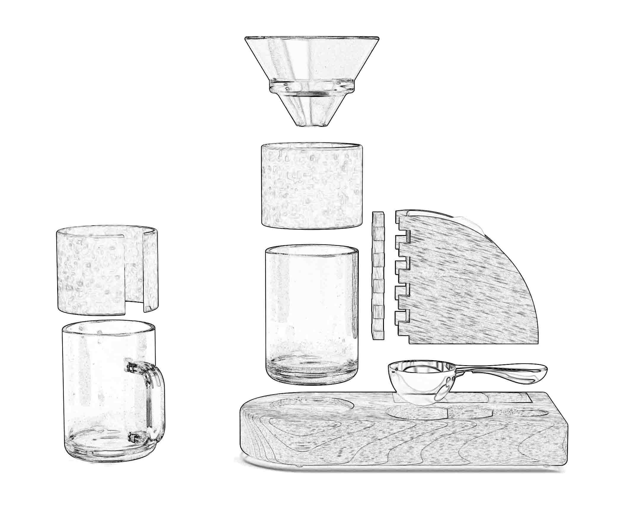 Exploded view of assembly as well as parts, components and optional handled version.