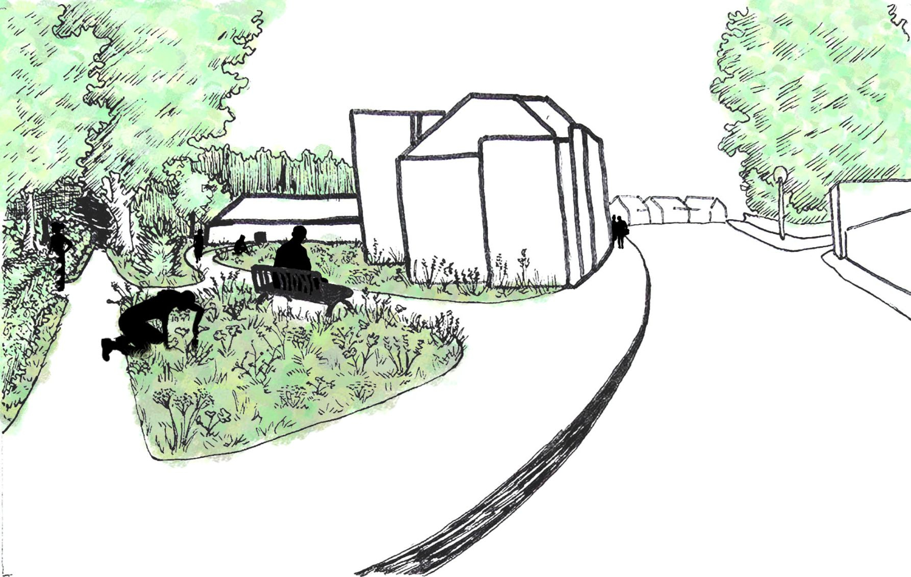 Speculative social future drawing of urban area