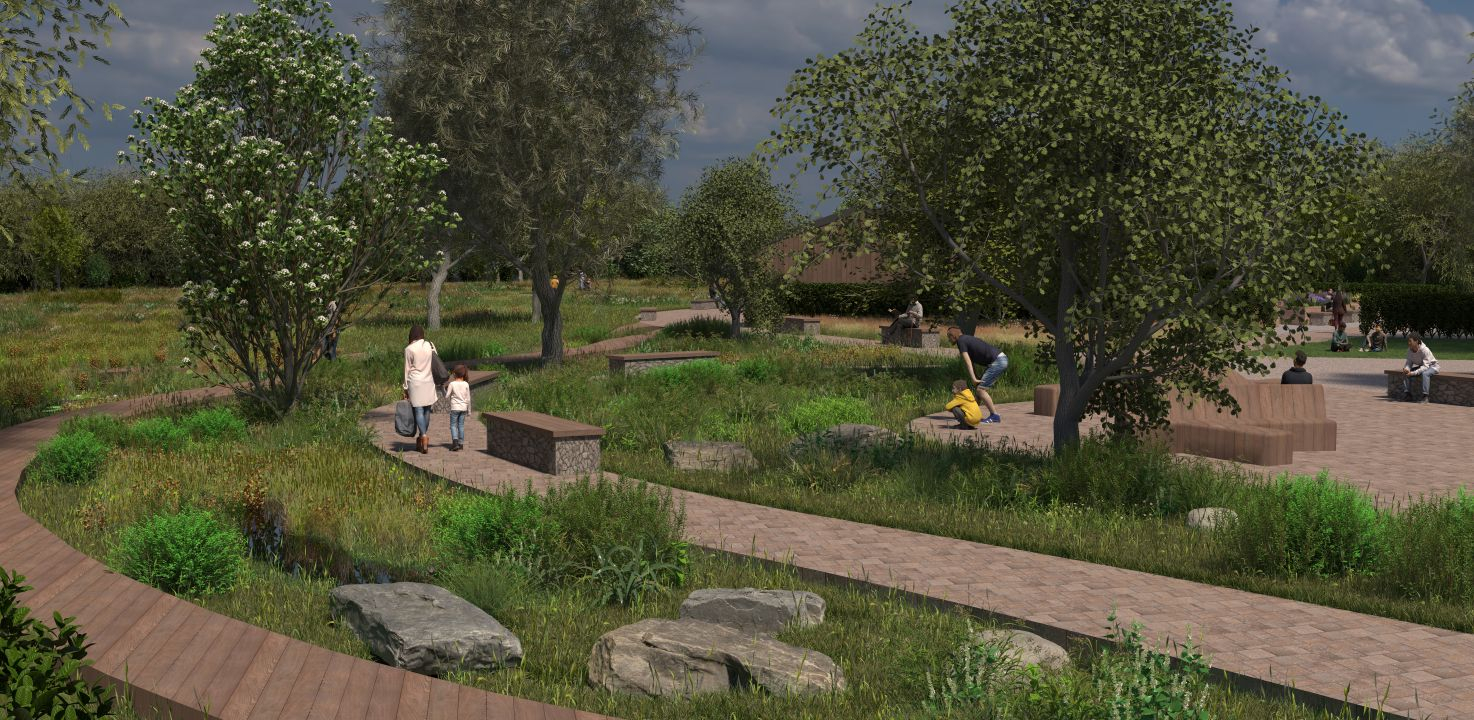 Perspective view of site A water features