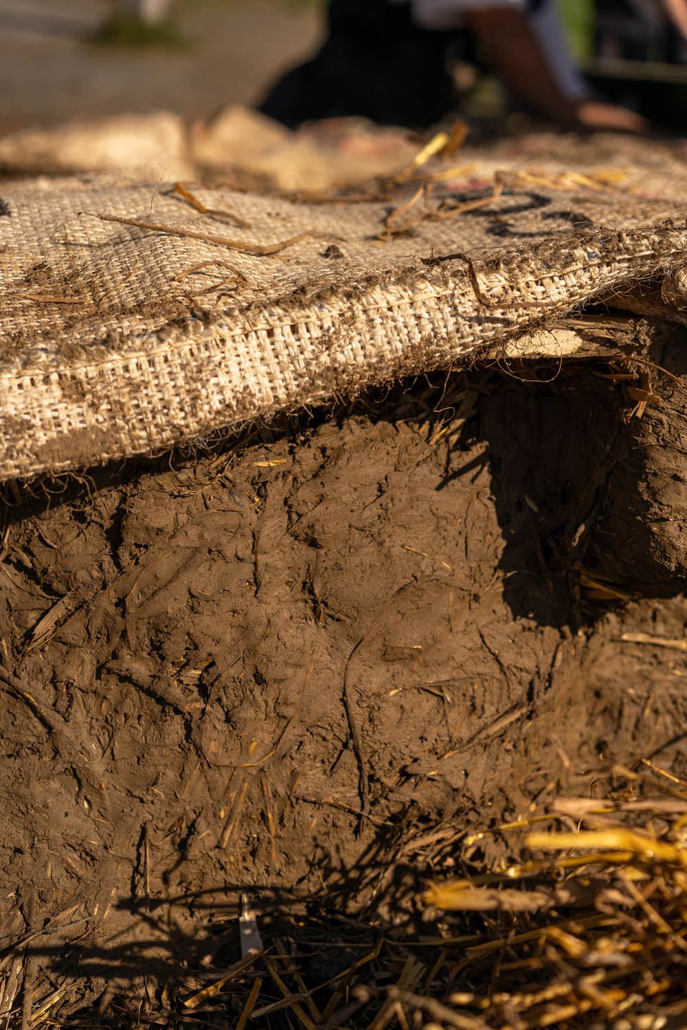 A close up of the seat deatil; cobbed elements are covered with jute fabric
