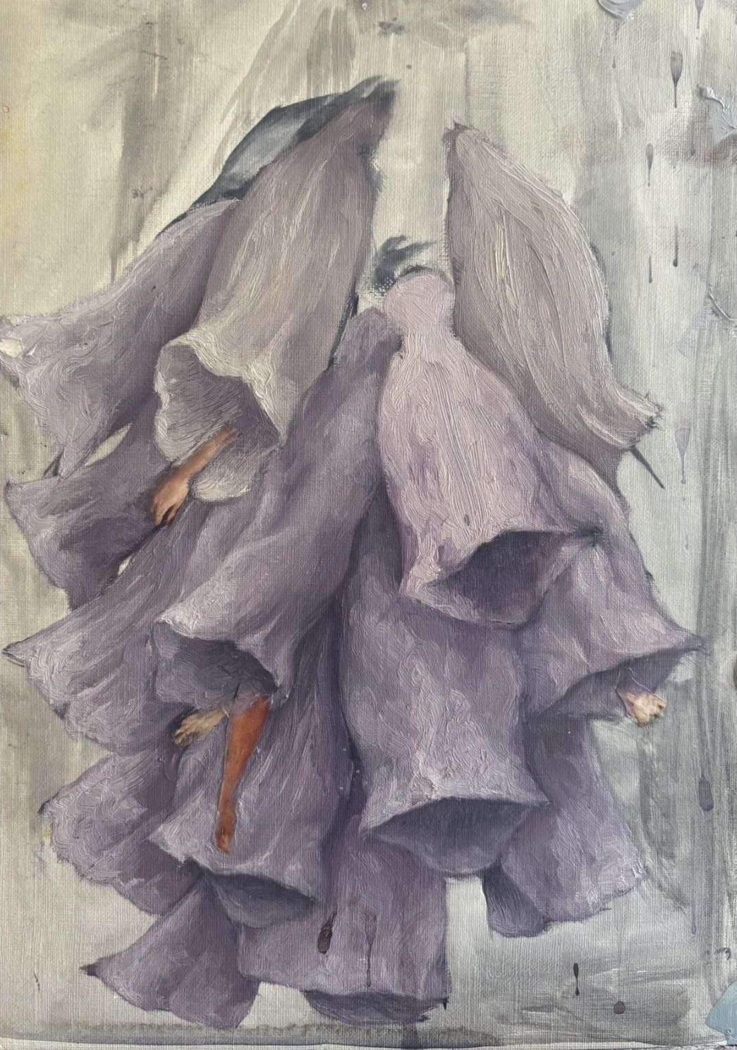 Painting of purple foxglove flowers holding collage hands.