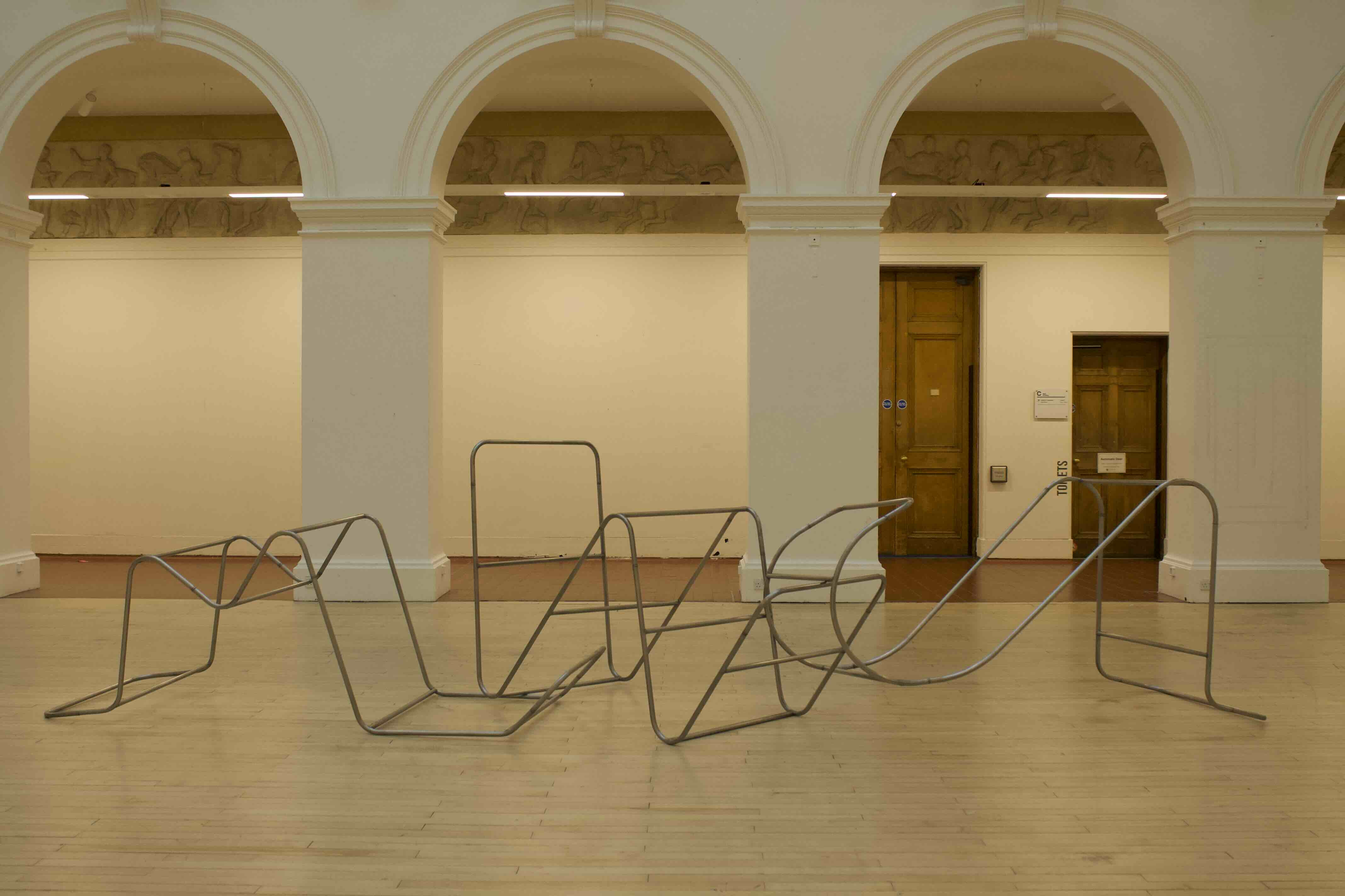 Pictured: alternative installation view of three large letter frames 'm', 'n' and 'd'