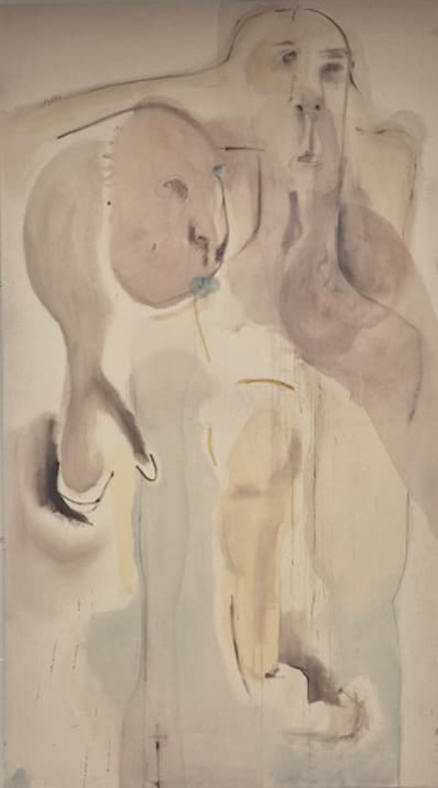 060526 (diptych). 2026. Watercolour and acrylic on calico. Individual: 165 x 94 cm. 