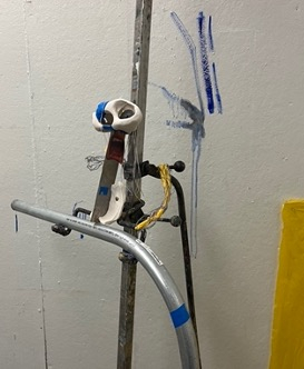 100525. 2025. acrylic paint, clay, steel bars, plastic sheet. 200 x 200 x 200 cm. SUNY Purchase, New York. 