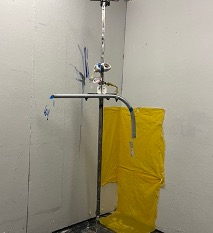100525. 2025. acrylic paint, clay, steel bars, plastic sheet. 200 x 200 x 200 cm. SUNY Purchase, New York. 