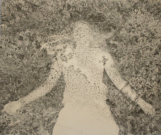 Analogue photography, layered with salt crystals and watercolour