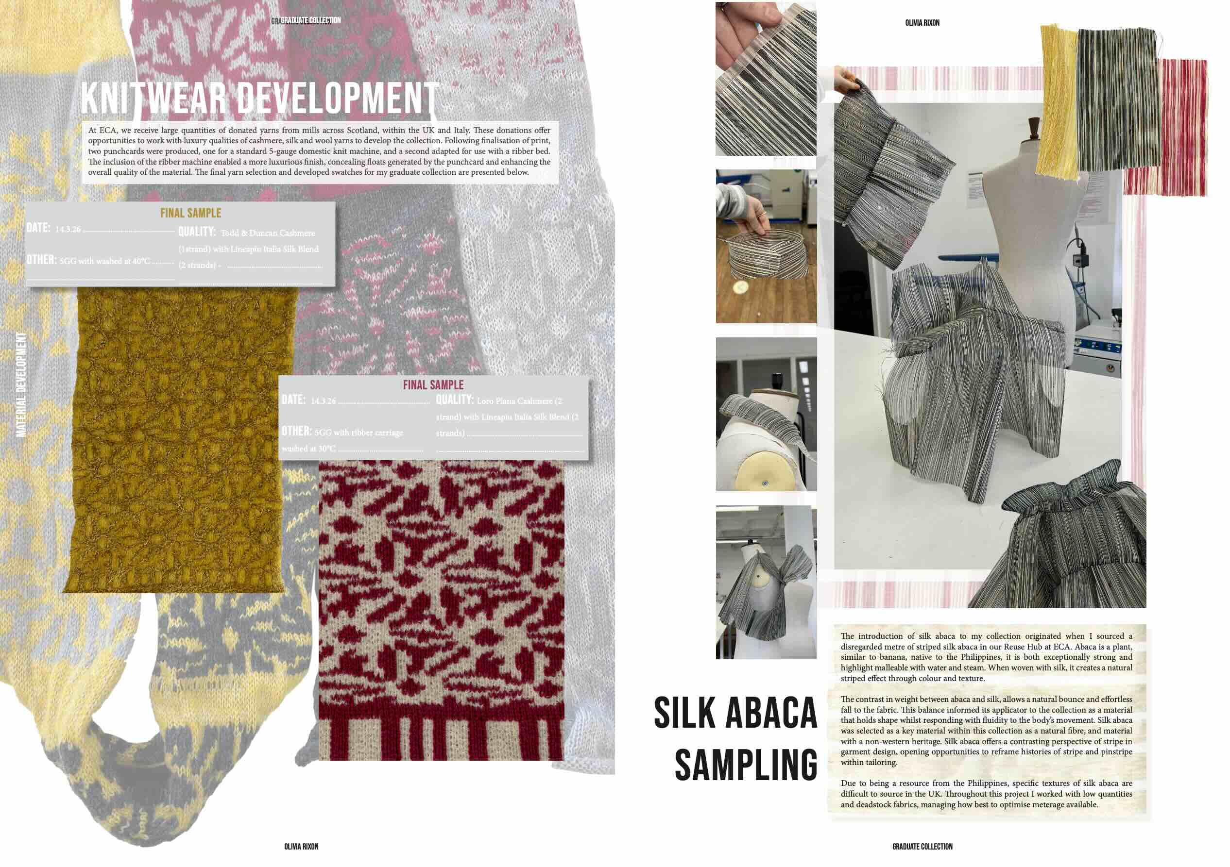 Knitwear sampling and investigations with silk abaca, milinery fabric
