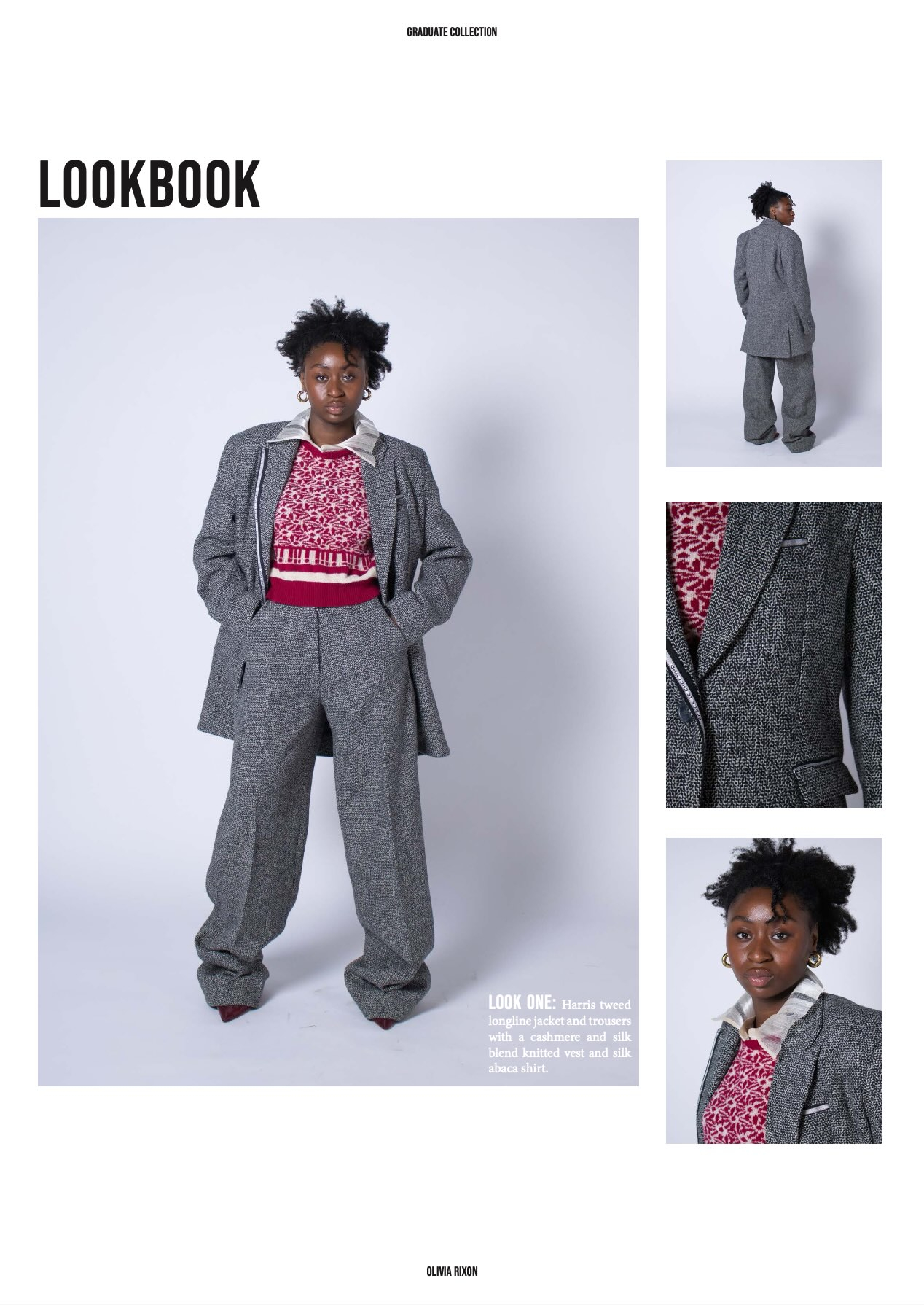 Model wears a Harris Tweed Tailored Suit, with knitted jumper and silk abaca shirt