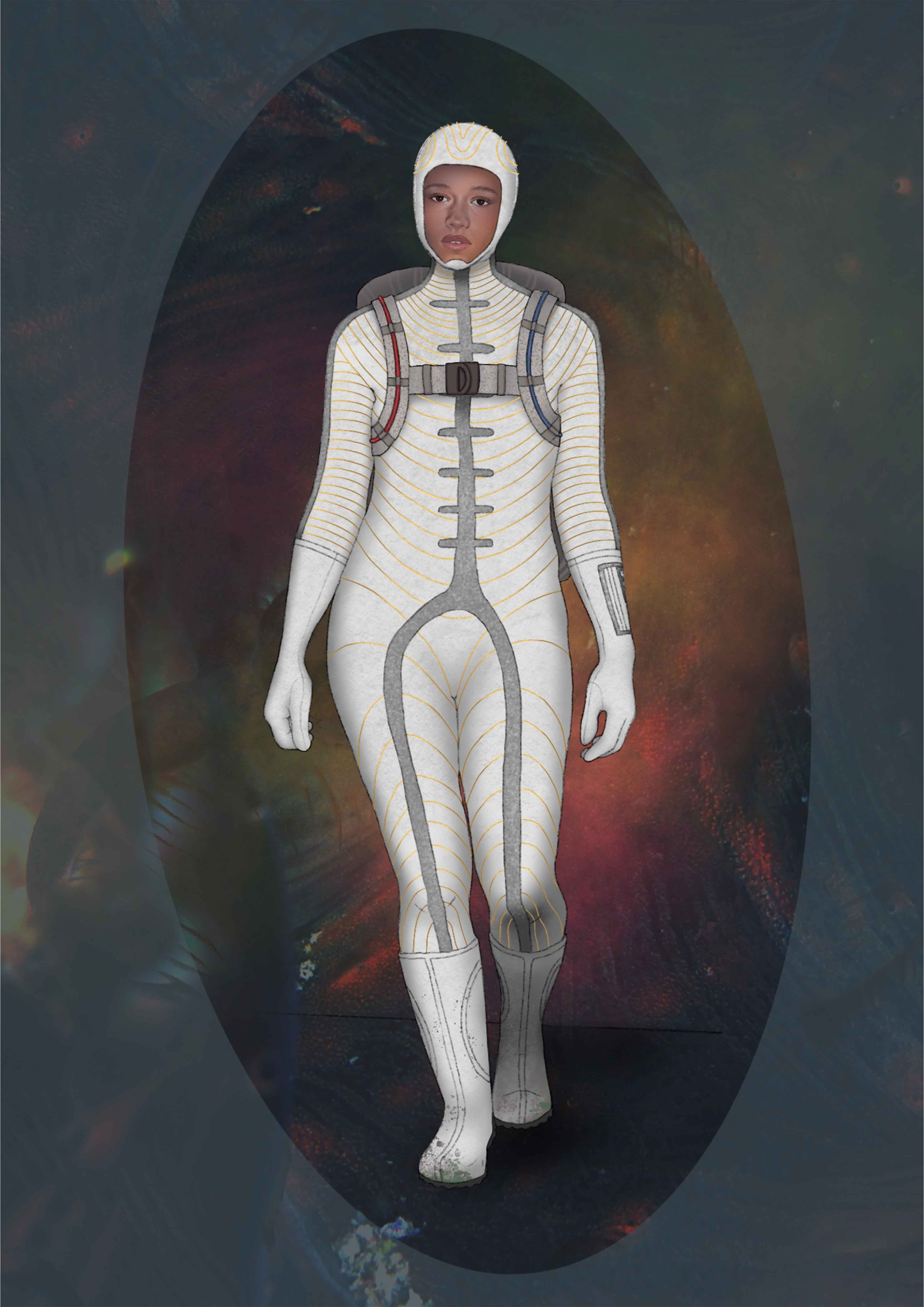 Drawing of woman wearing a spacesuit