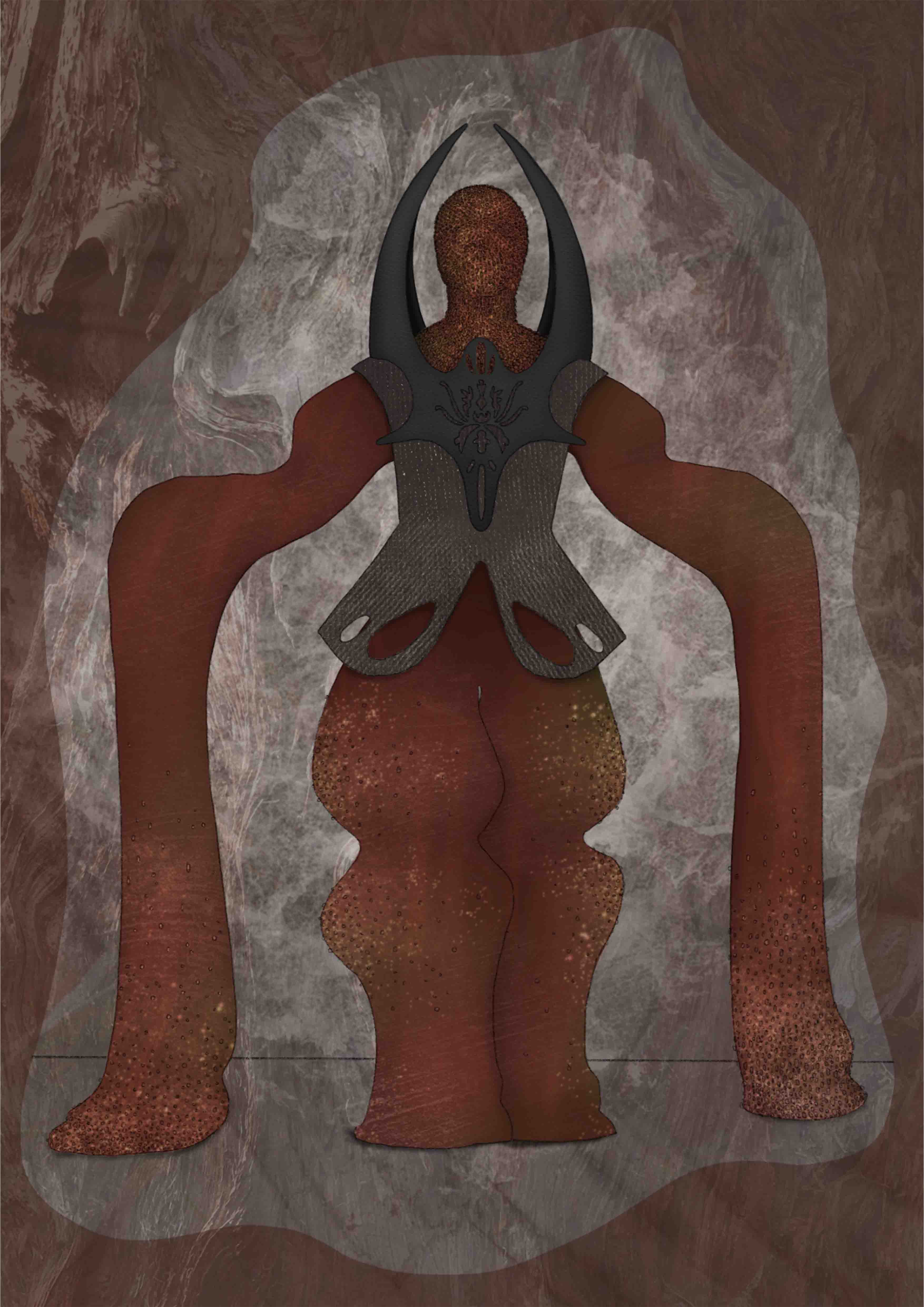 Drawing of man with red bodysuit