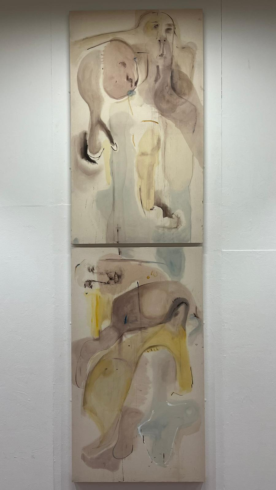 060526 (diptych). 2026. Watercolour and acrylic on calico. Together: 330 x 94 cm. 
