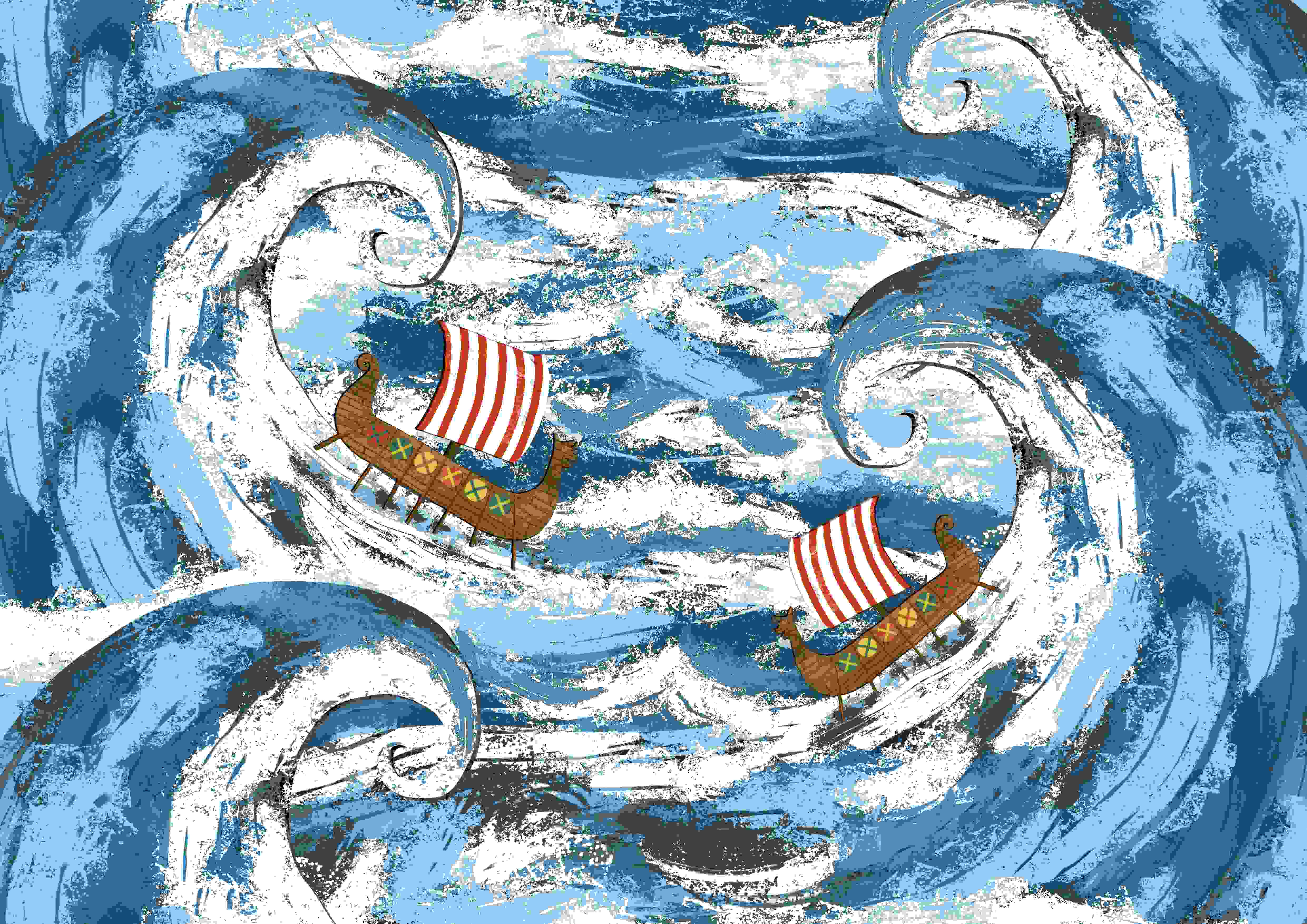 Spread from LAERA: An illustrated children's educational magazine about Vikings.
