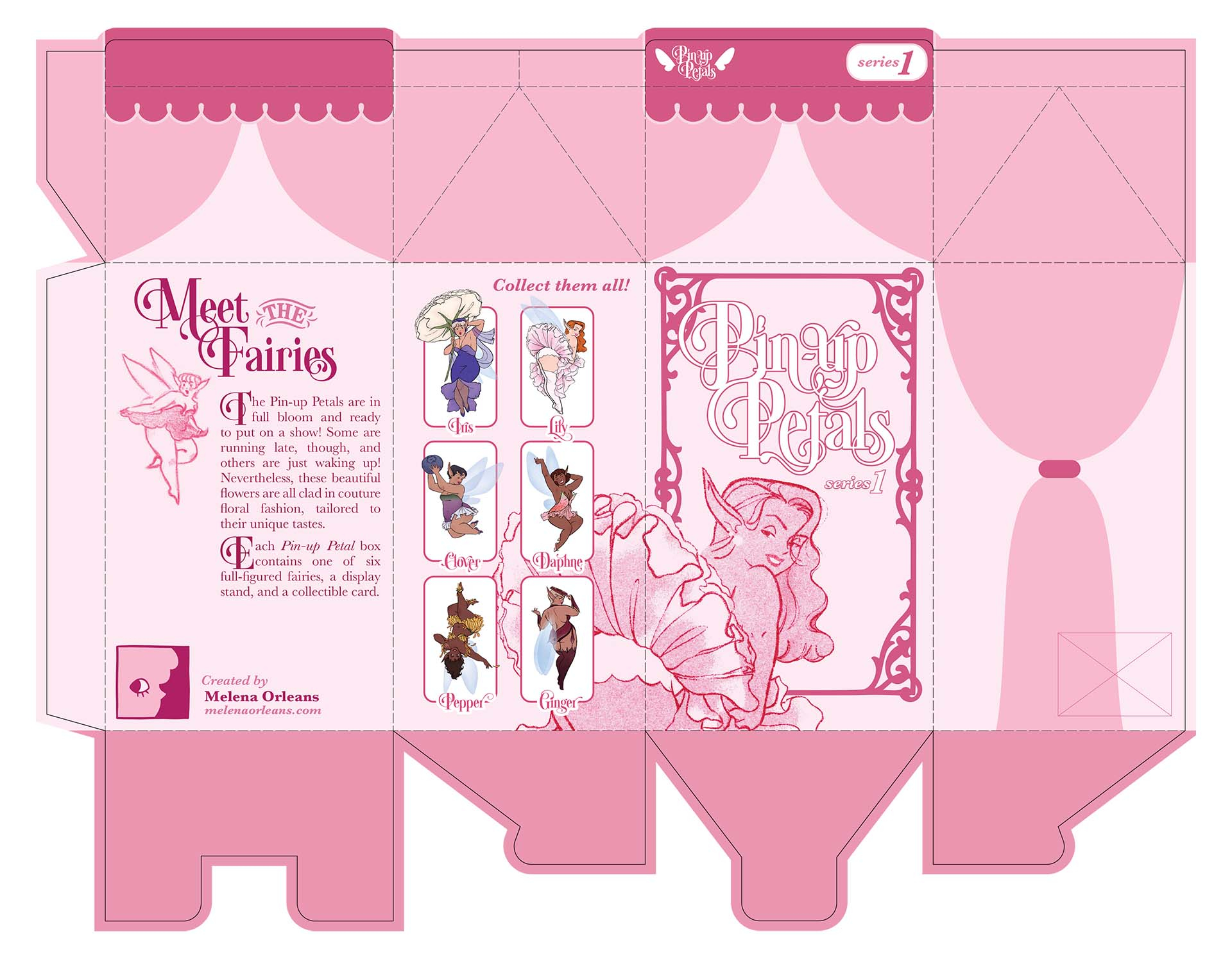 A box design for "Pin-up Petals."