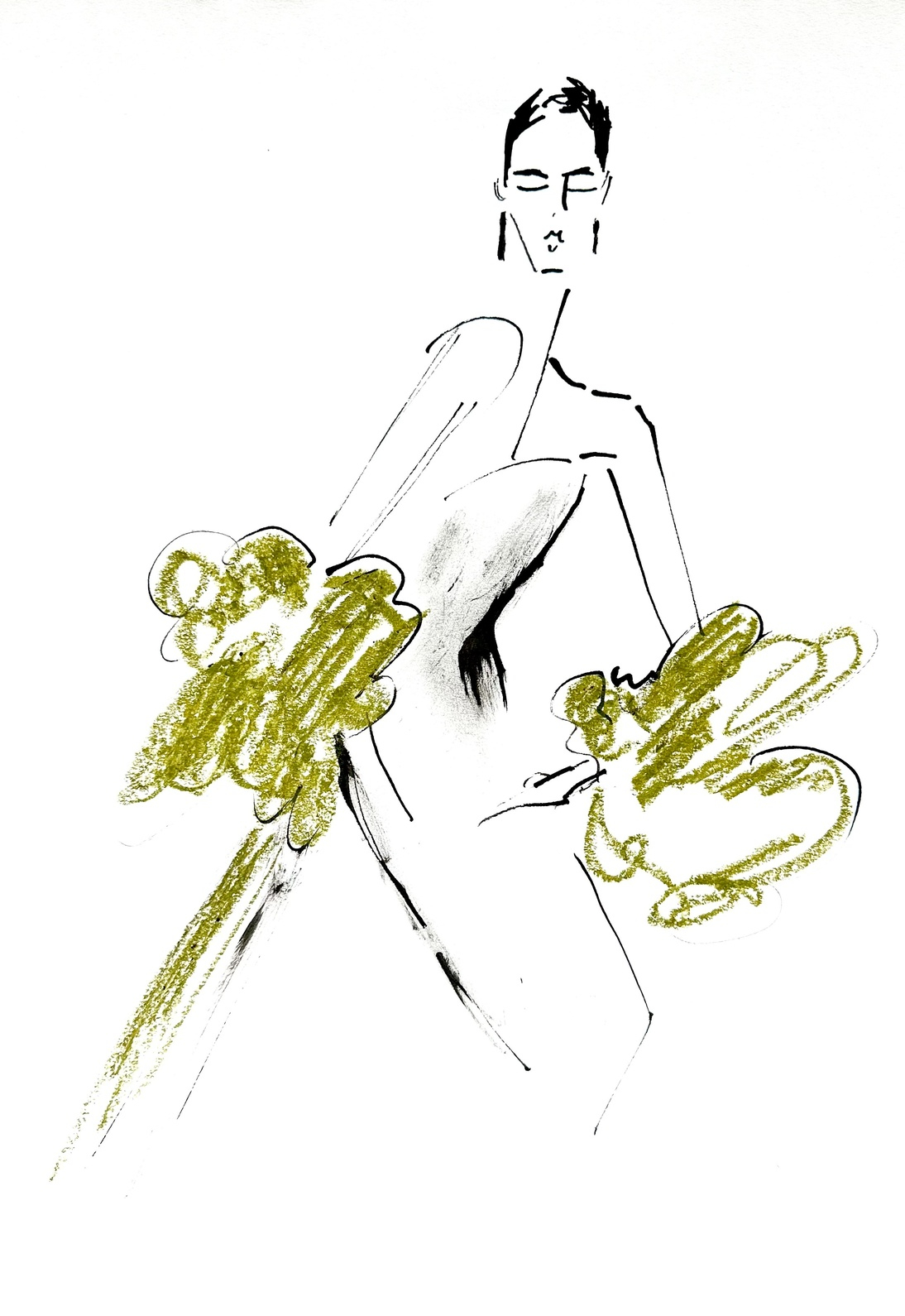 drawing of a woman wearing a green dress