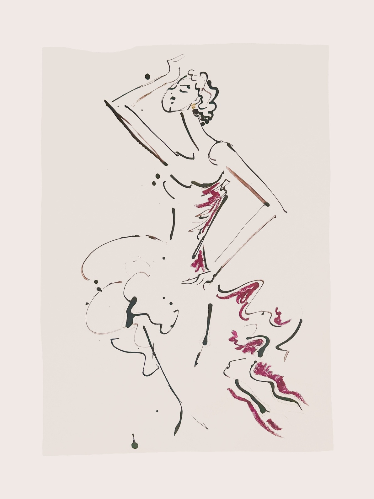 drawing of a woman in a purple dress 