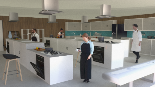 Rendered Interior Perspective of the Culinary School Kitchen
