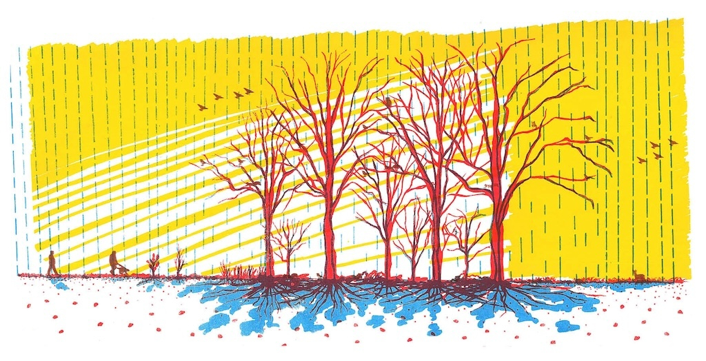 Winter woodland island screen print
