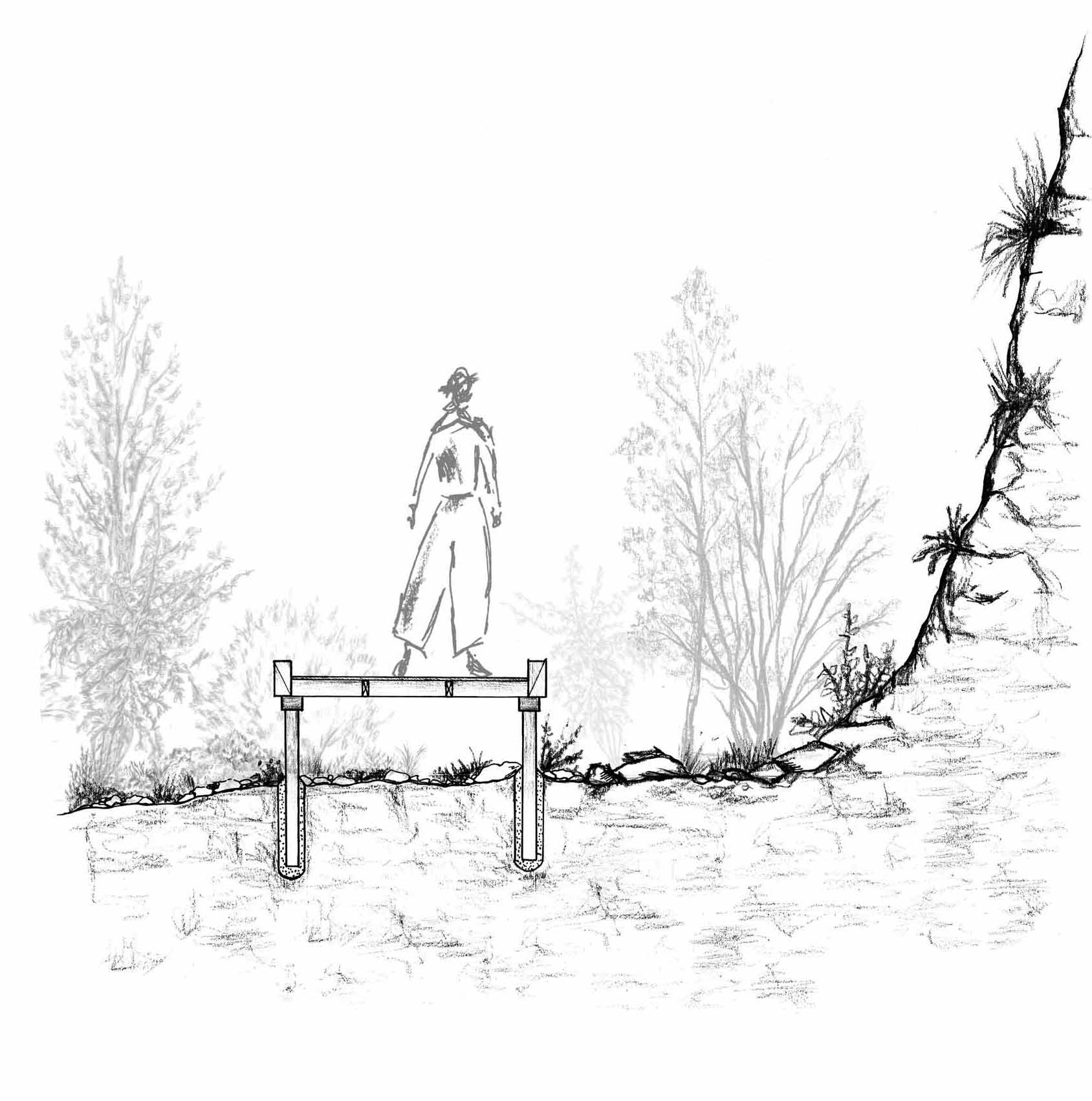Section drawing of ribbon walkway construction detail.