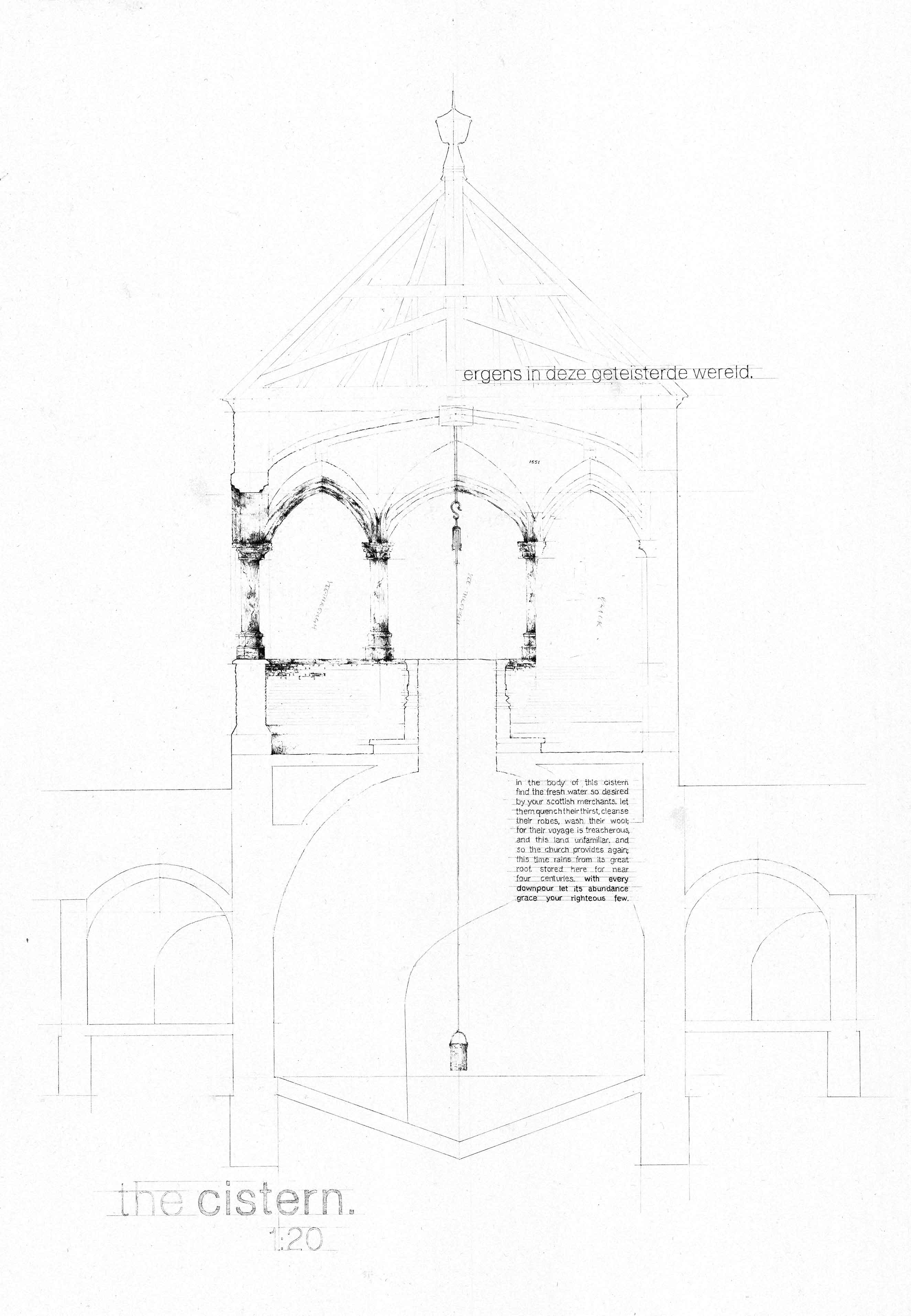 Hand drawn analysis of the Cistern