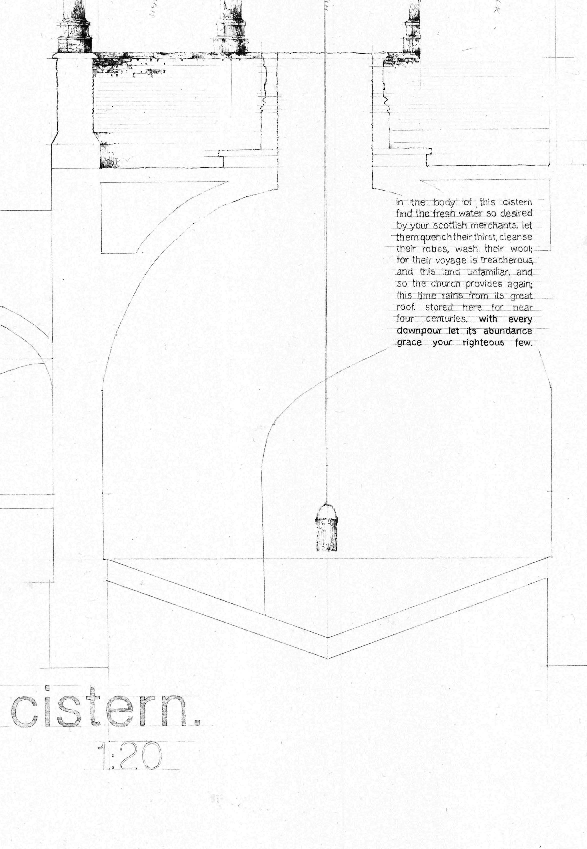Hand drawn analysis of the Cistern