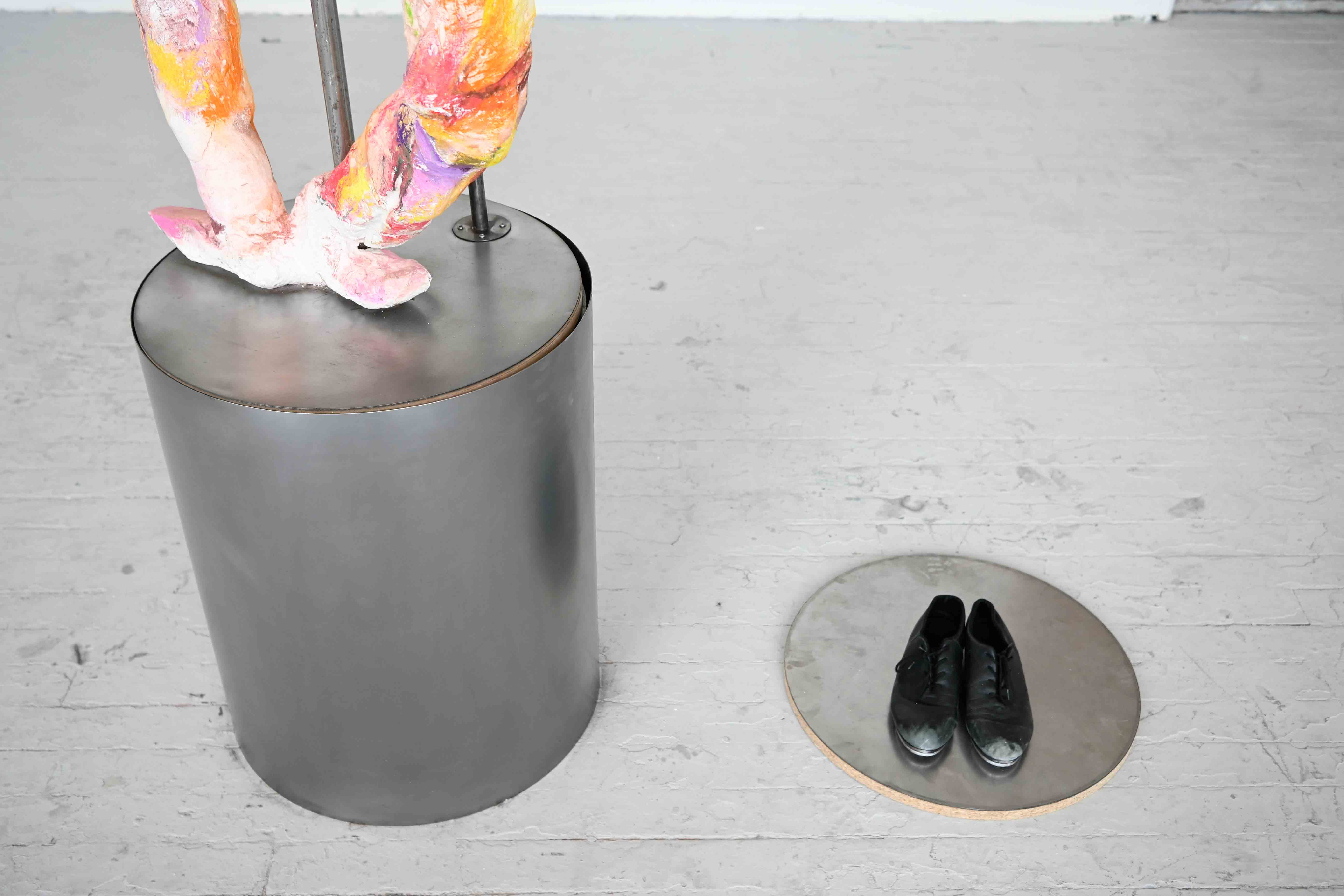 Erin Ridgway, Nipples Like Raisins, Bum Like a Belgian Bun, 2026, plaster, chalk, tulle, pewter, metal, 2,700mm x 490mm, Edinburgh.