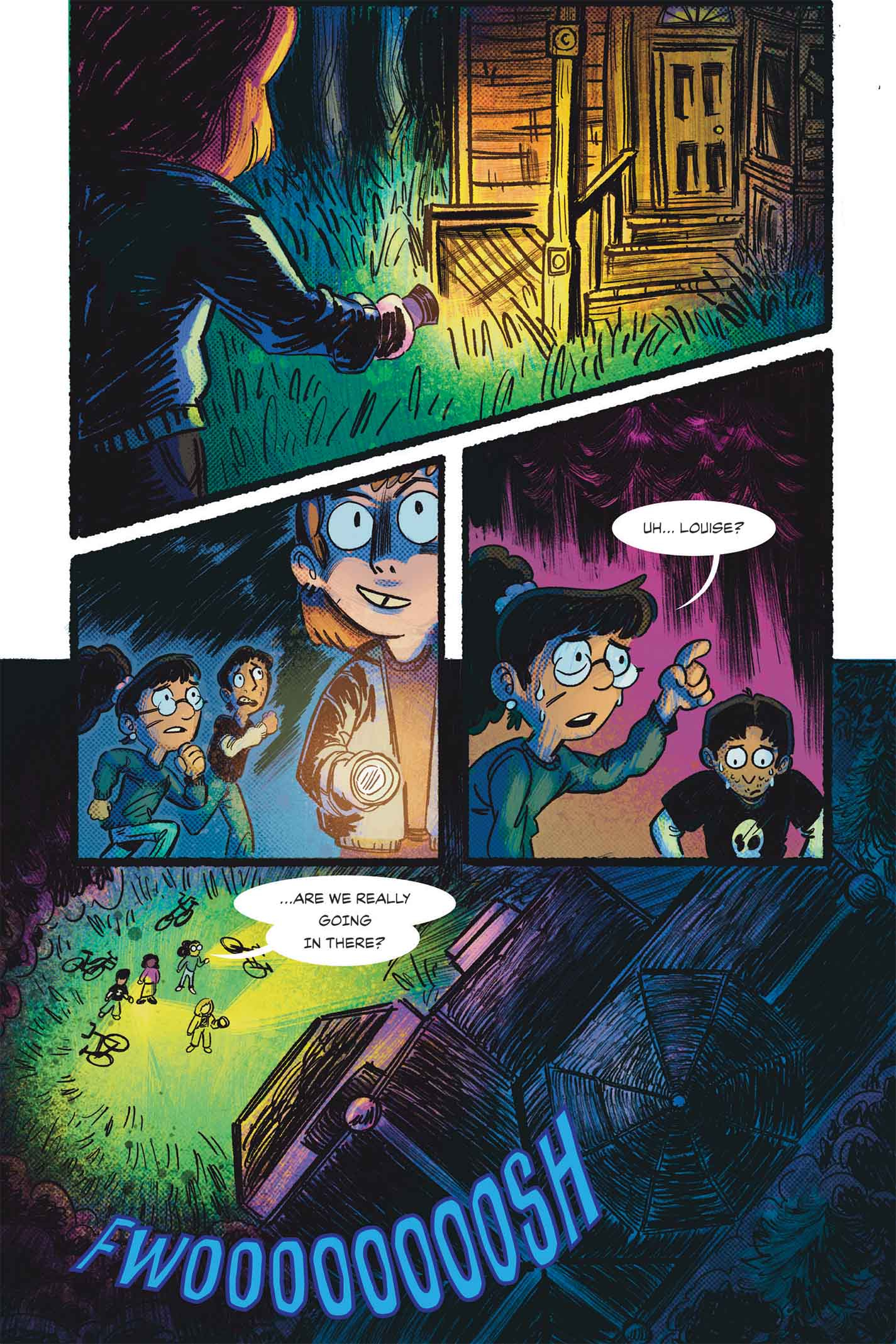 Page 2, the club walks up to the abandoned house