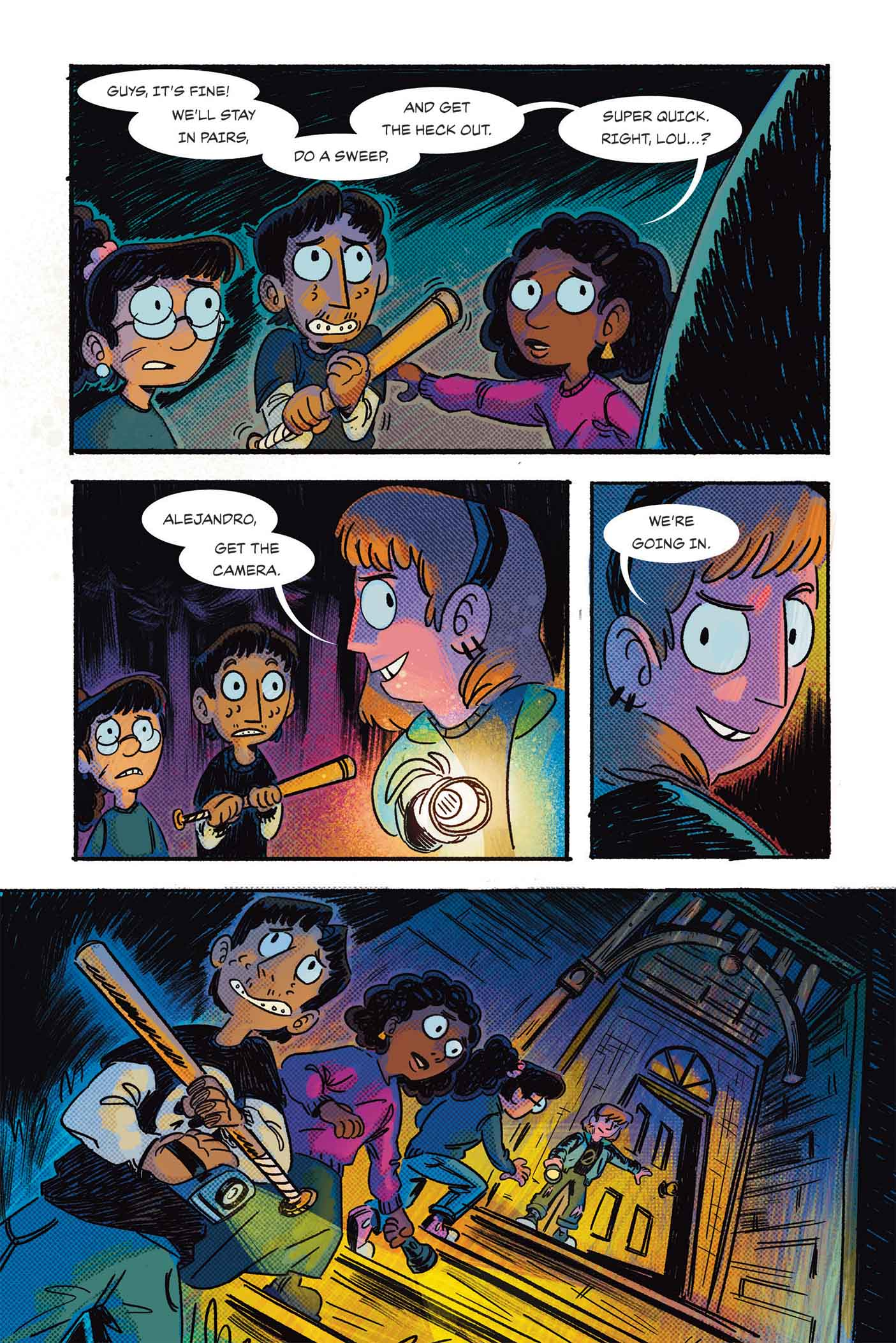 Page 3, the club prepares to sneak into the abandoned house