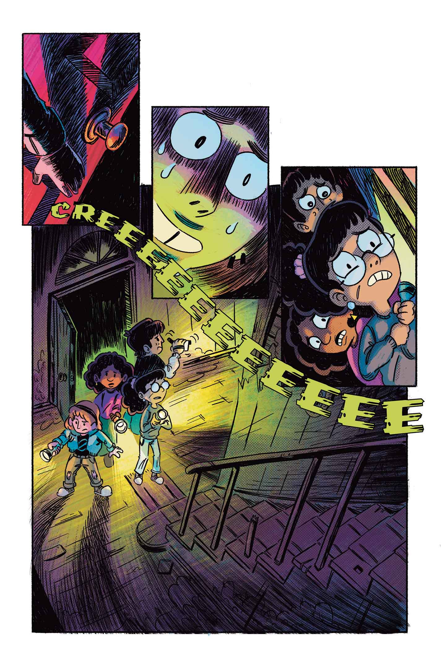 Page 4, the club walks in the door of the abandoned house
