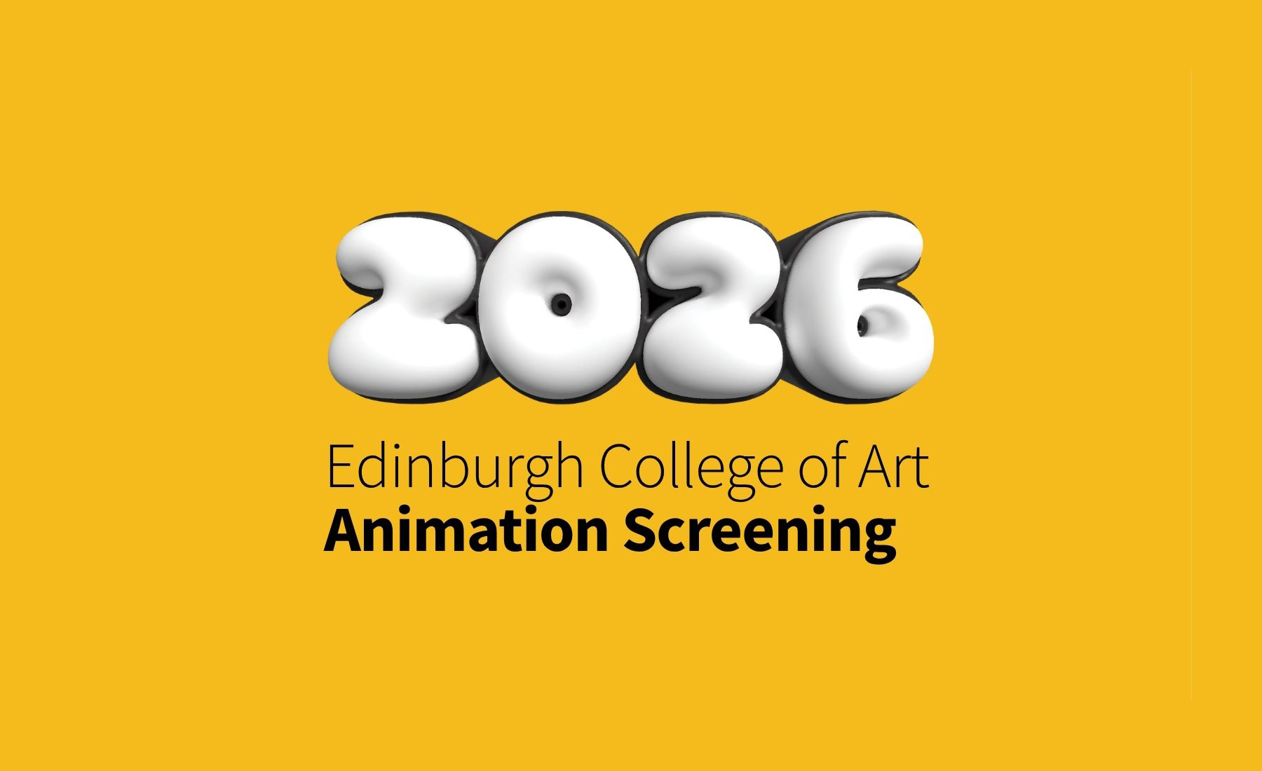 Yellow rectangle with text on it reading 2026 EDinburgh College of Art Animation Screening