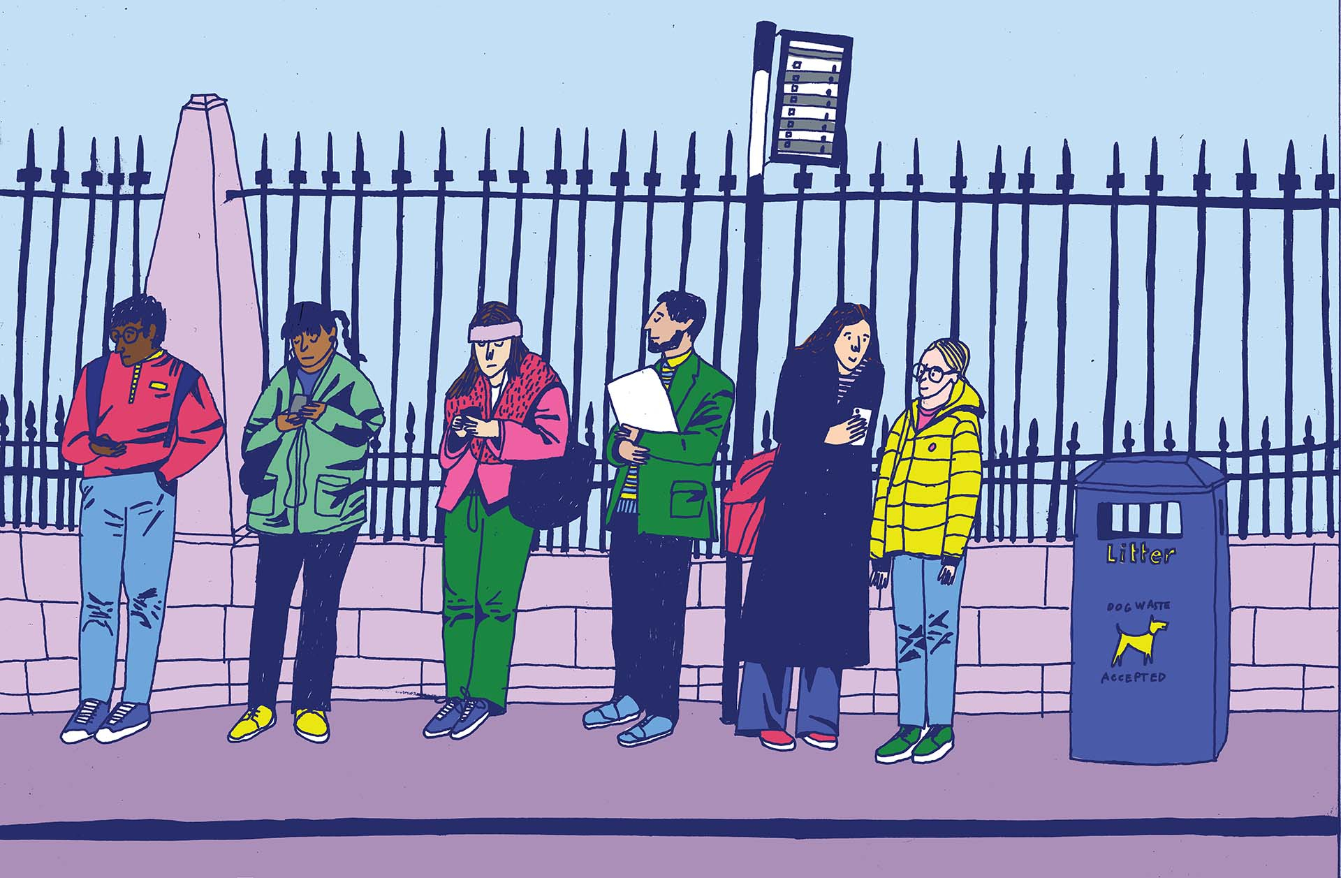illustration of people waiting for the bus 
