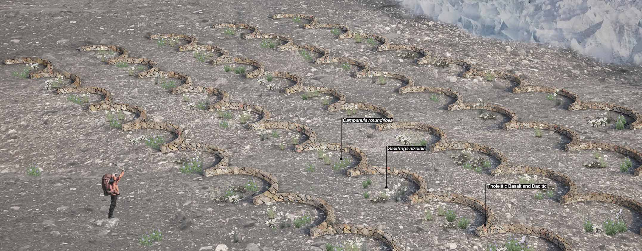 Moon-shaped planting area vision at 2100