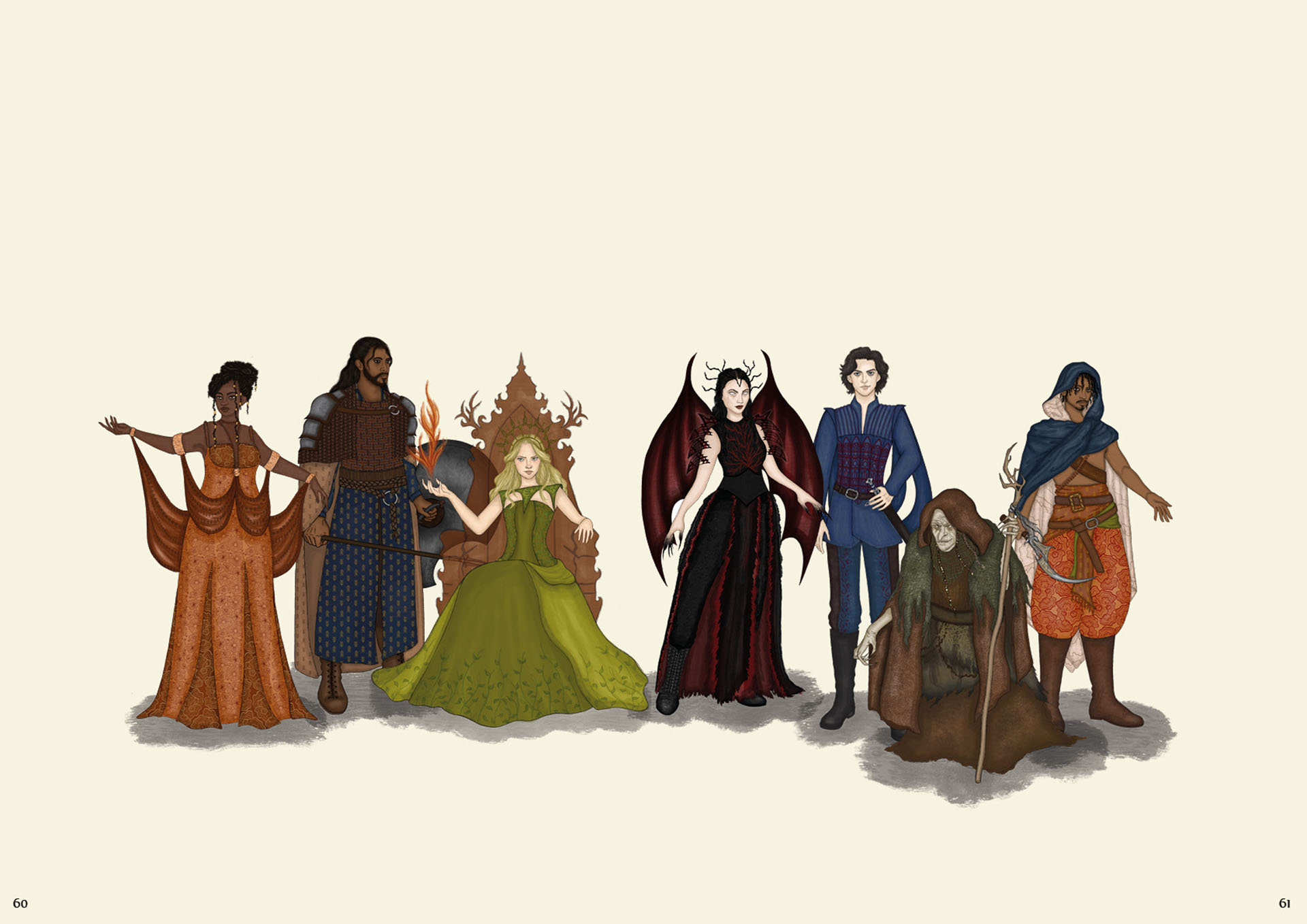 Lineup of final illustrations for a television adaptation of Throne of Glass.