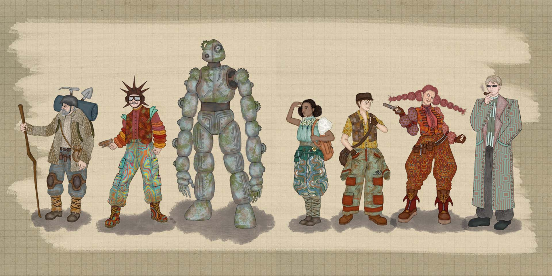 A lineup of illustrations for Castle in the Sky.