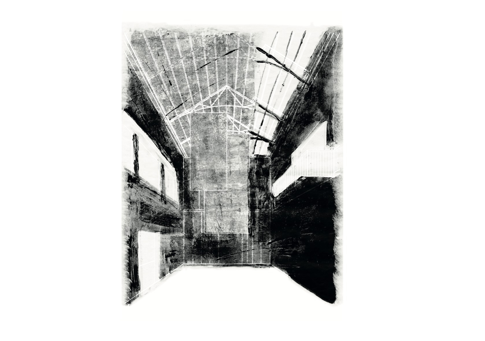 Monoprint of textile hall