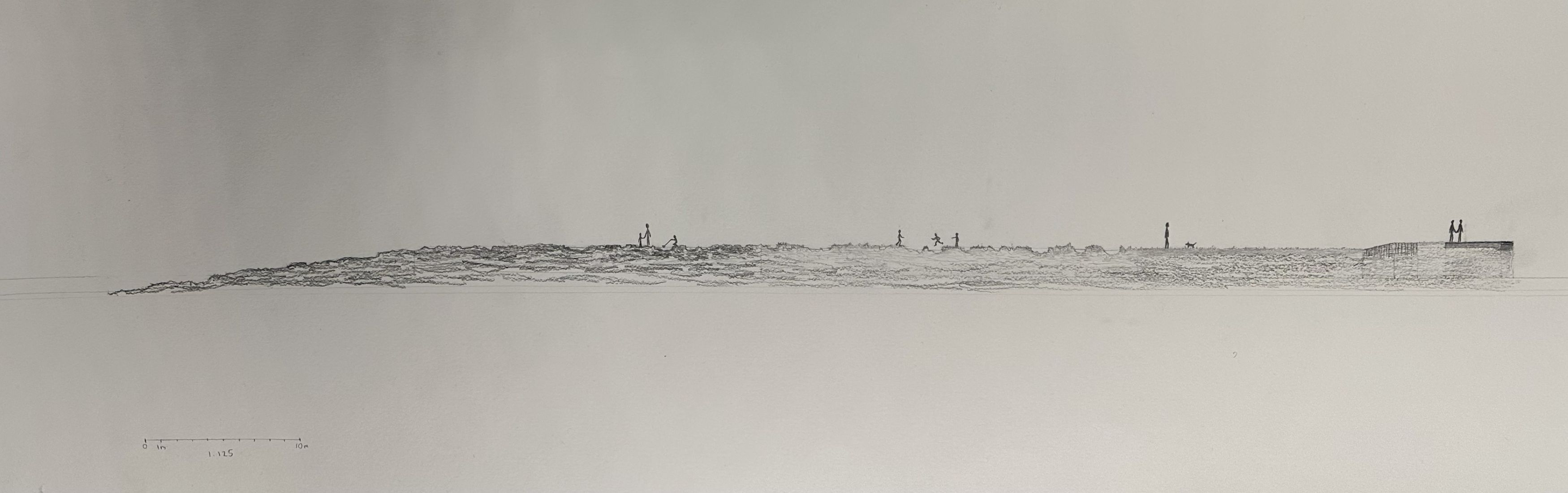 Hand-drawn section shwoing how humans interact with the landscape.