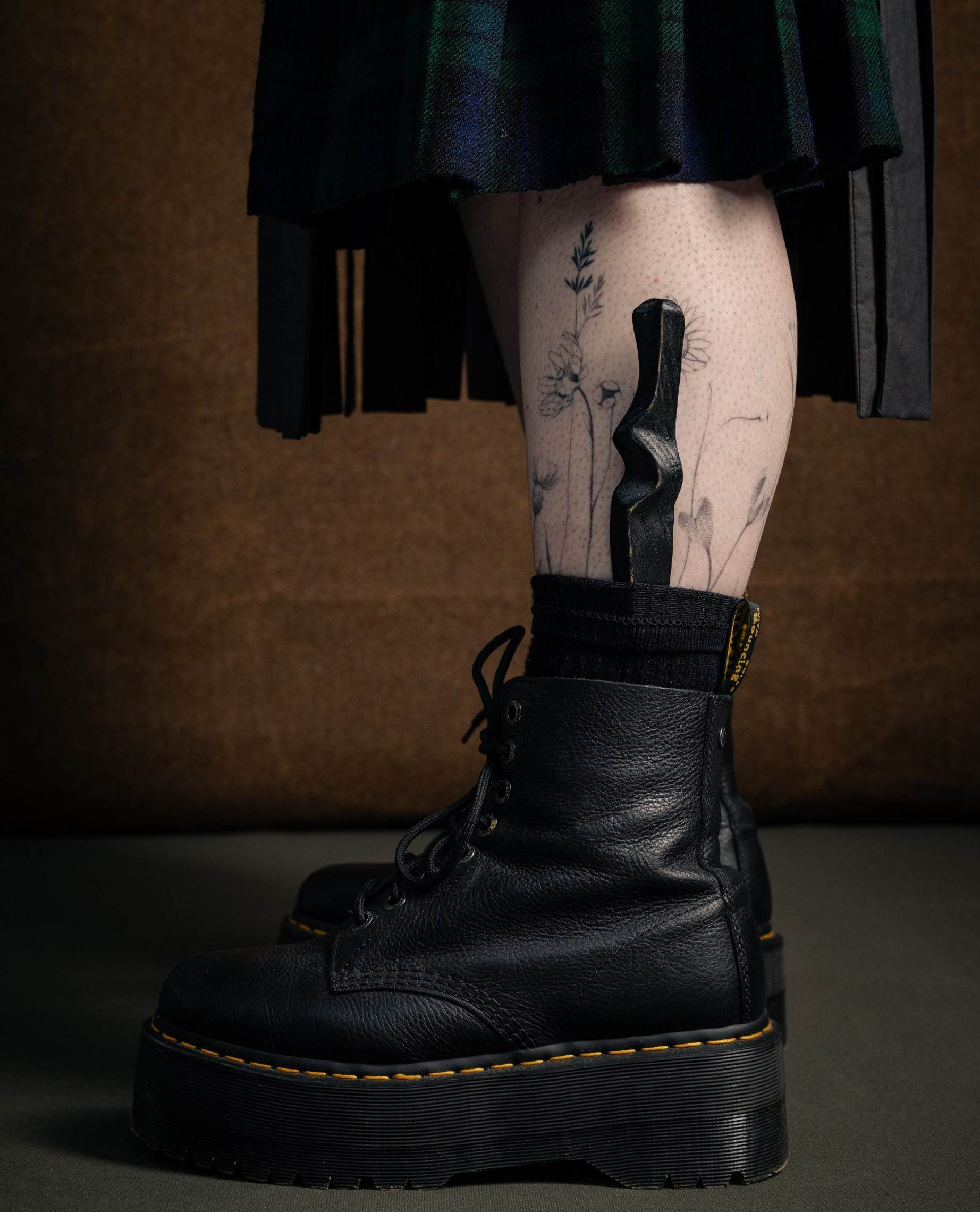 Black Wooden Sgian Dubh Worn Tucked in the Sock