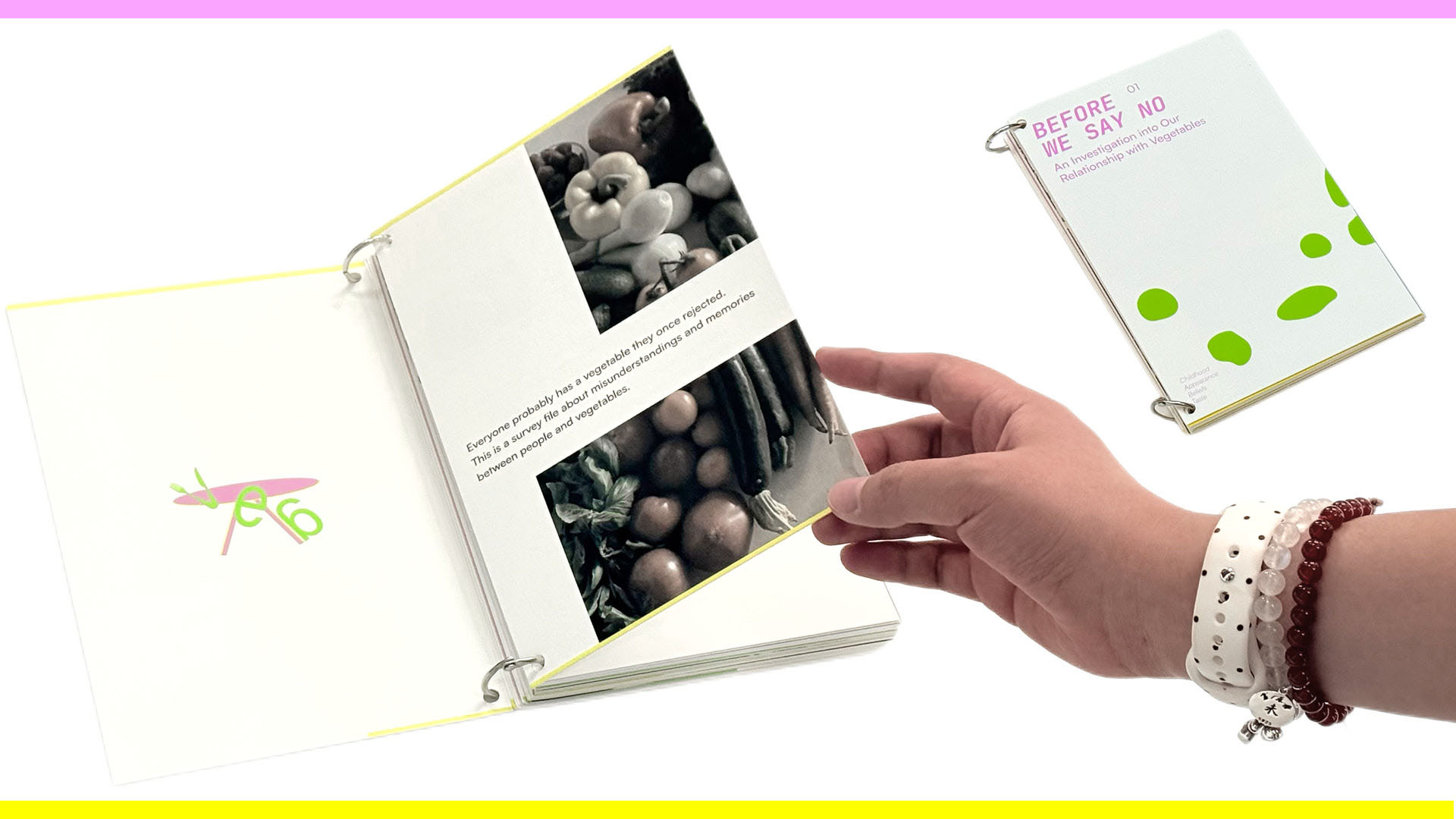 A ring-bound publication from the Bring Veg Back project, shown open with a page being turned alongside the book cover.