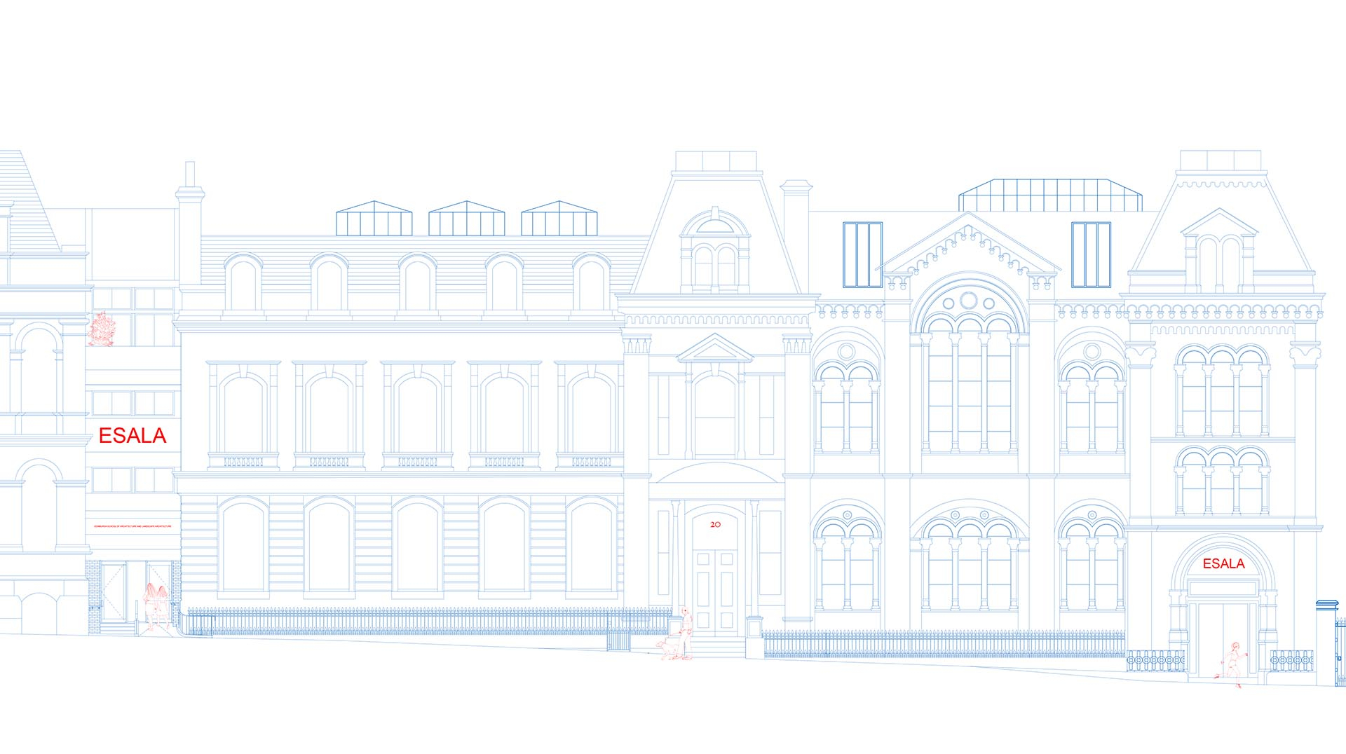 Elevation drawing of the front façade of the building, Minto House in Chambers Street