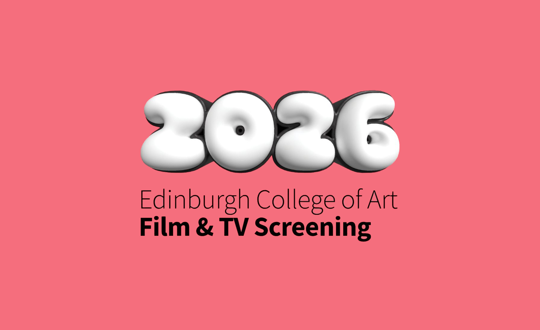 A salmon coloured rectangle with white and black text reading 2026 Edinburgh College of Art Film and TV screening