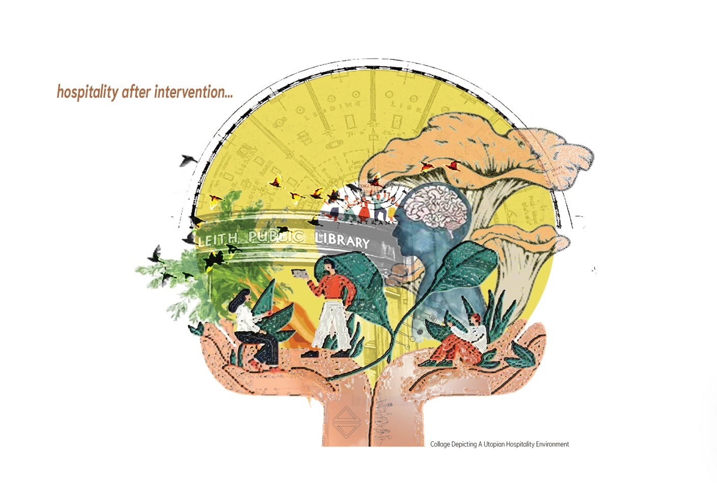 collage - depiction of utopian hospitality environment