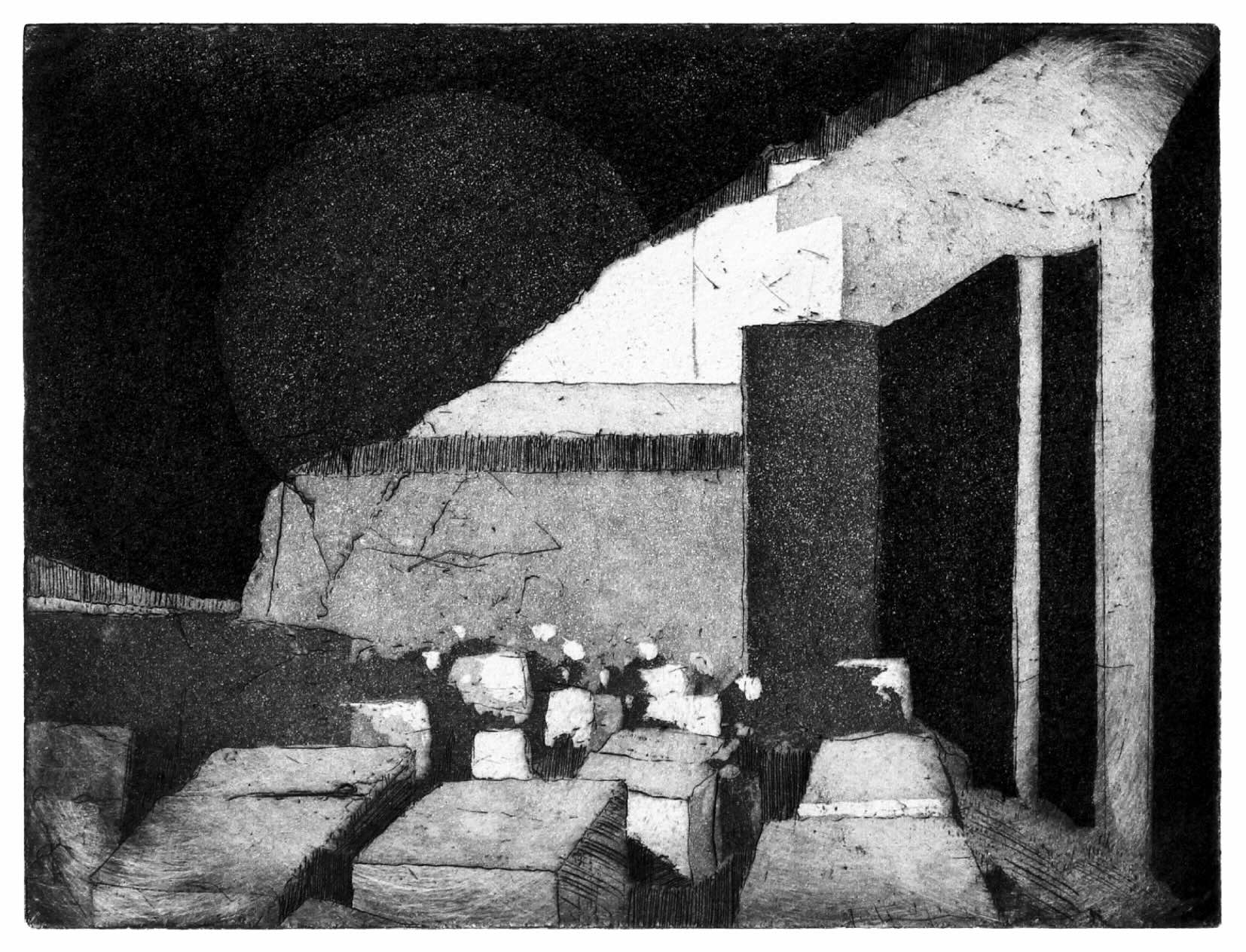 Line Up Lily Leaver 2025 Hard ground and aquatint copper plate etching on Hahnemühle paper. 14.8 x 21cm.