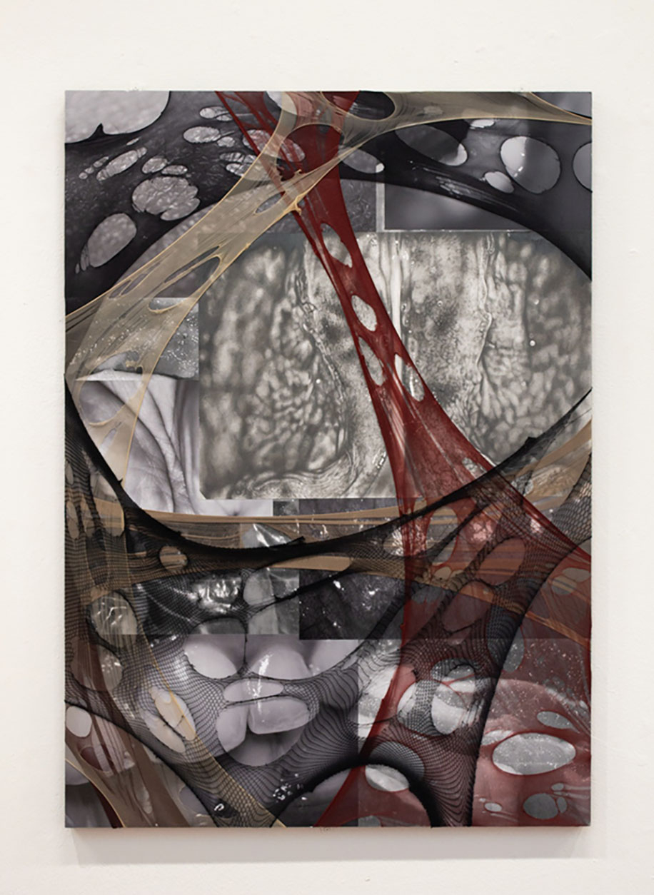 By-product: Image showing a board covering with a drawing, photography, and torn fabric.